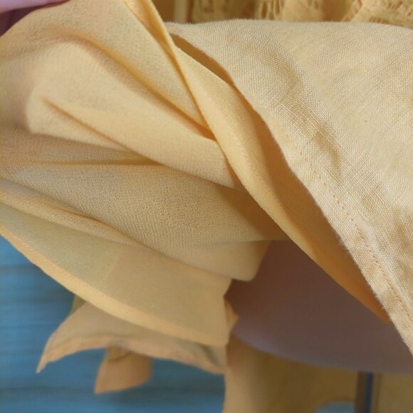 Chico's Women's Top Yellow Linen Lace Front Long Sleeve Tunic Shirt Blouse XL - Picture 7 of 14